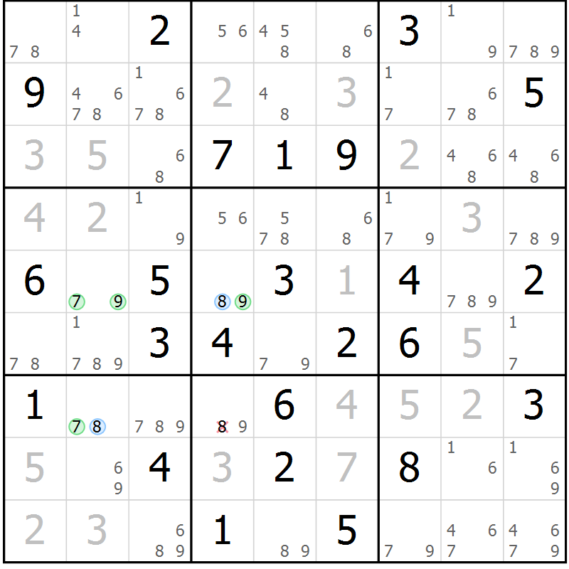 Position des candidats pour la solution de la Gr 65 page 68 du magazine de sudoku Sudoku Suprême n° 039
