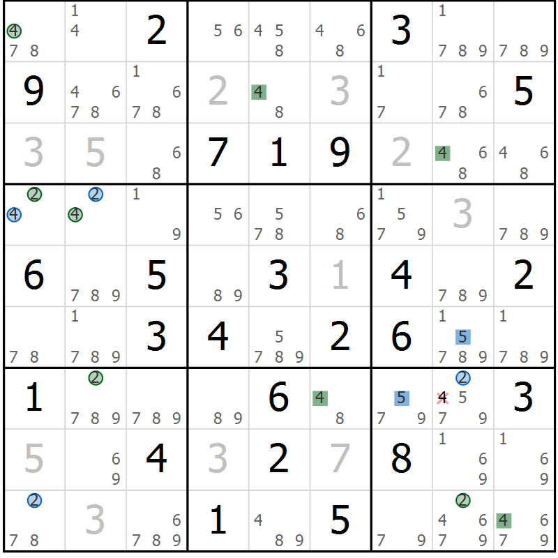 Position des candidats pour la solution de la Gr 65 page 68 du magazine de sudoku Sudoku Suprême n° 039