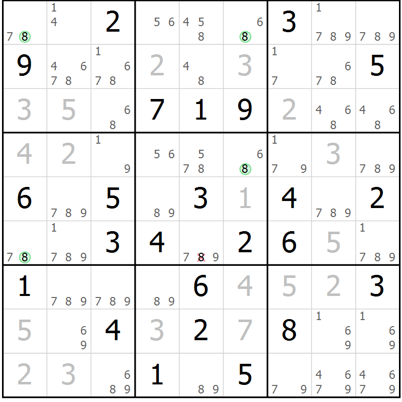 Position des candidats pour la solution de la Gr 65 page 68 du magazine de sudoku Sudoku Suprême n° 039