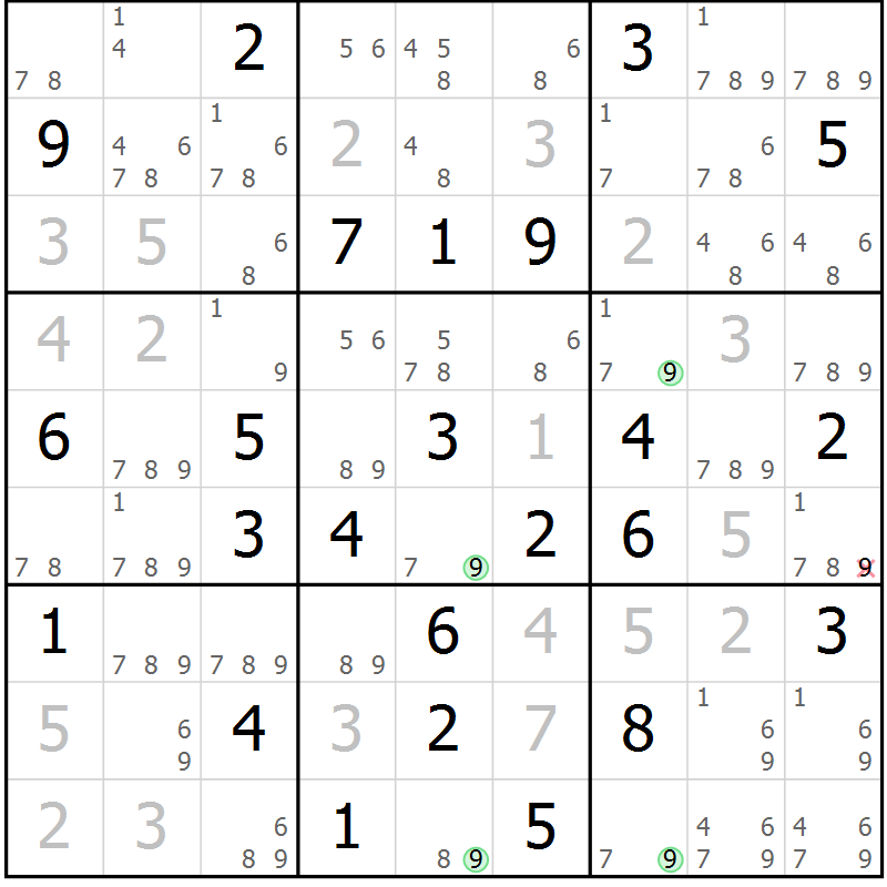 Position des candidats pour la solution de la Gr 65 page 68 du magazine de sudoku Sudoku Suprême n° 039