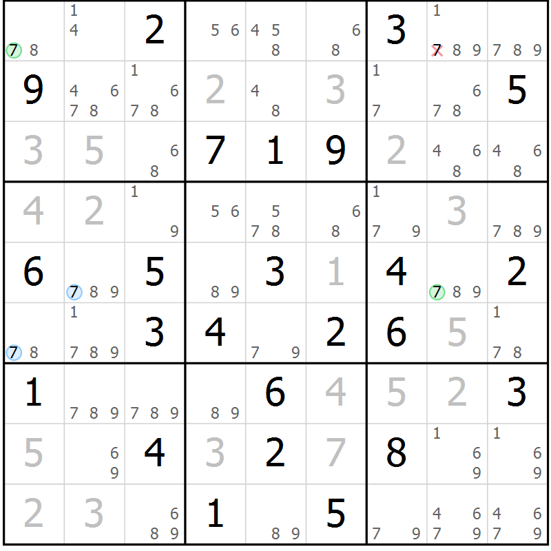 Position des candidats pour la solution de la Gr 65 page 68 du magazine de sudoku Sudoku Suprême n° 039