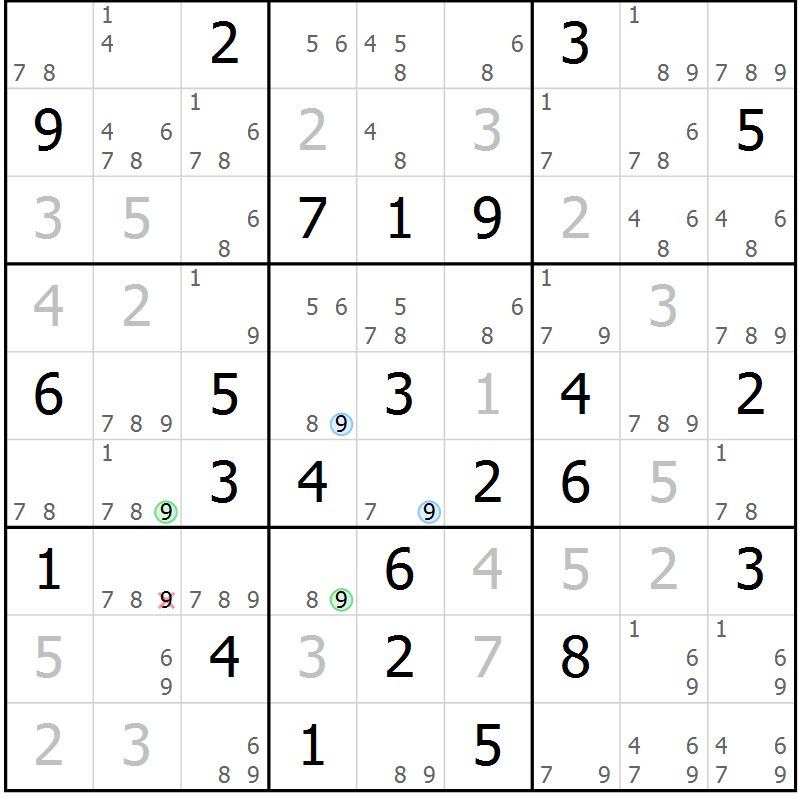 Position des candidats pour la solution de la Gr 65 page 68 du magazine de sudoku Sudoku Suprême n° 039