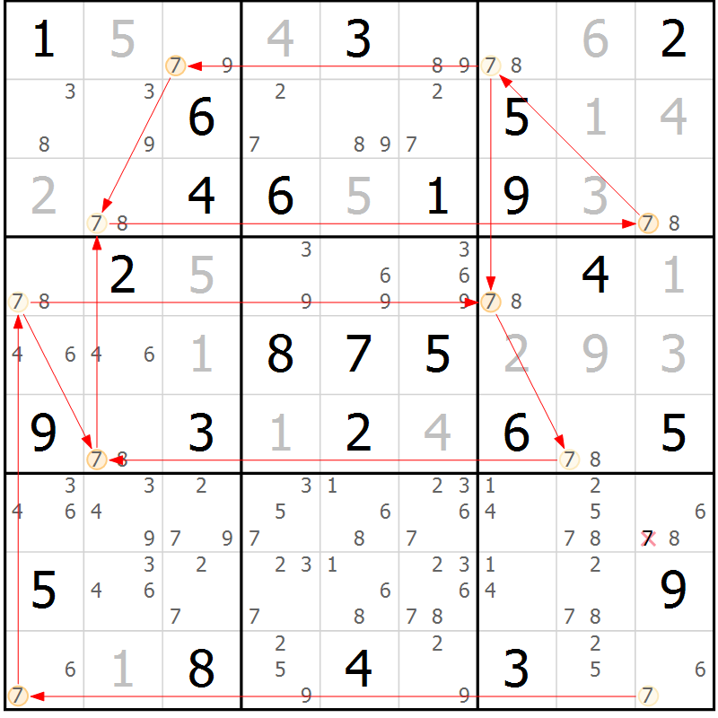 Position des candidats pour la solution de la Gr 66 page 69 du magazine de sudoku Sudoku Suprême n° 039