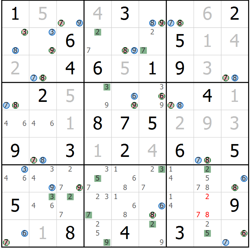 Position des candidats pour la solution de la Gr 66 page 69 du magazine de sudoku Sudoku Suprême n° 039