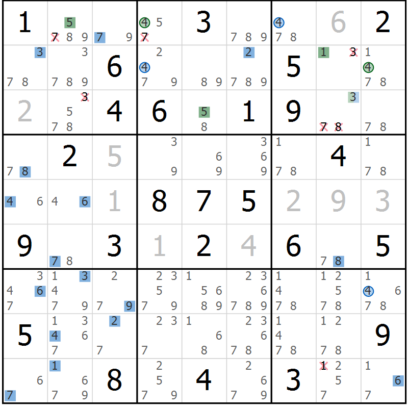 Position des candidats pour la solution de la Gr 66 page 69 du magazine de sudoku Sudoku Suprême n° 039