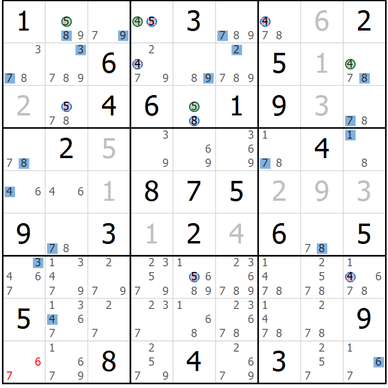 Position des candidats pour la solution de la Gr 66 page 69 du magazine de sudoku Sudoku Suprême n° 039