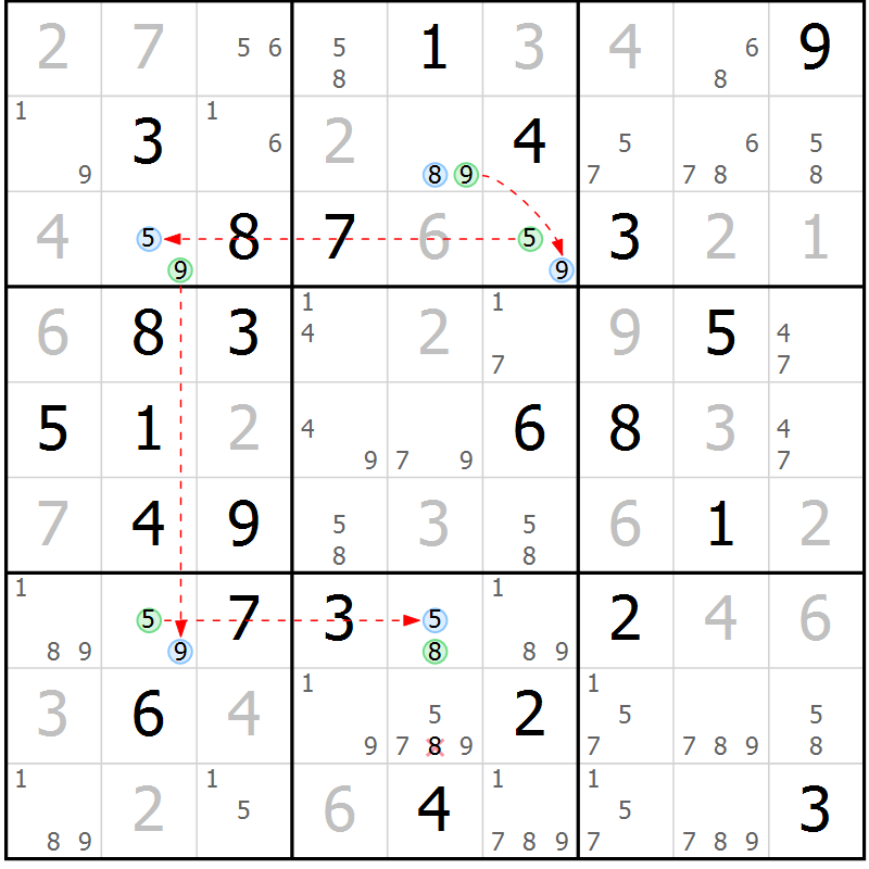 Position des candidats pour la solution de la Gr 67 page 70 du magazine de sudoku Sudoku Suprême n° 039