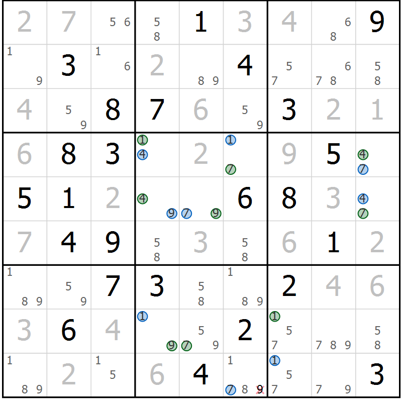 Position des candidats pour la solution de la Gr 67 page 70 du magazine de sudoku Sudoku Suprême n° 039