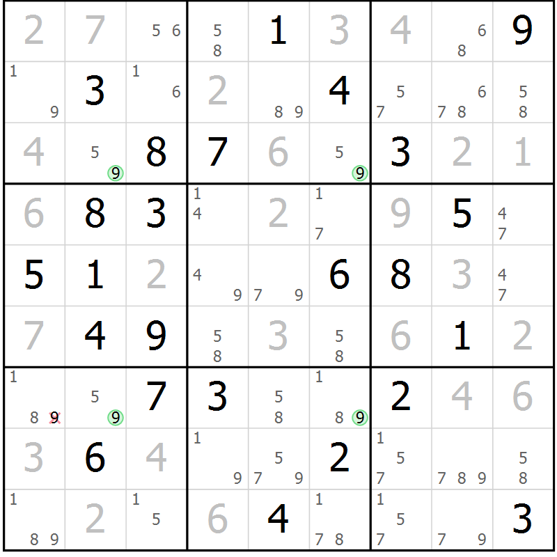 Position des candidats pour la solution de la Gr 67 page 70 du magazine de sudoku Sudoku Suprême n° 039