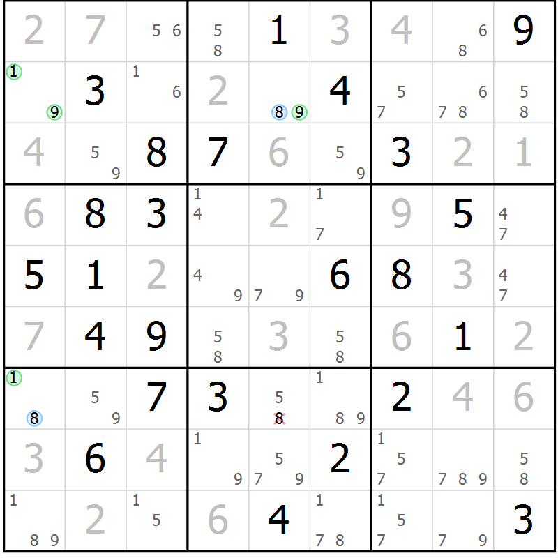 Position des candidats pour la solution de la Gr 67 page 70 du magazine de sudoku Sudoku Suprême n° 039