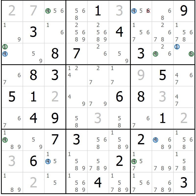 Position des candidats pour la solution de la Gr 67 page 70 du magazine de sudoku Sudoku Suprême n° 039