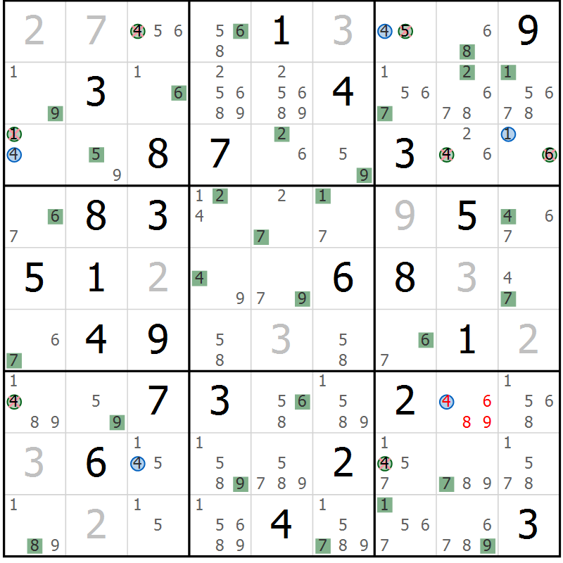 Position des candidats pour la solution de la Gr 67 page 70 du magazine de sudoku Sudoku Suprême n° 039