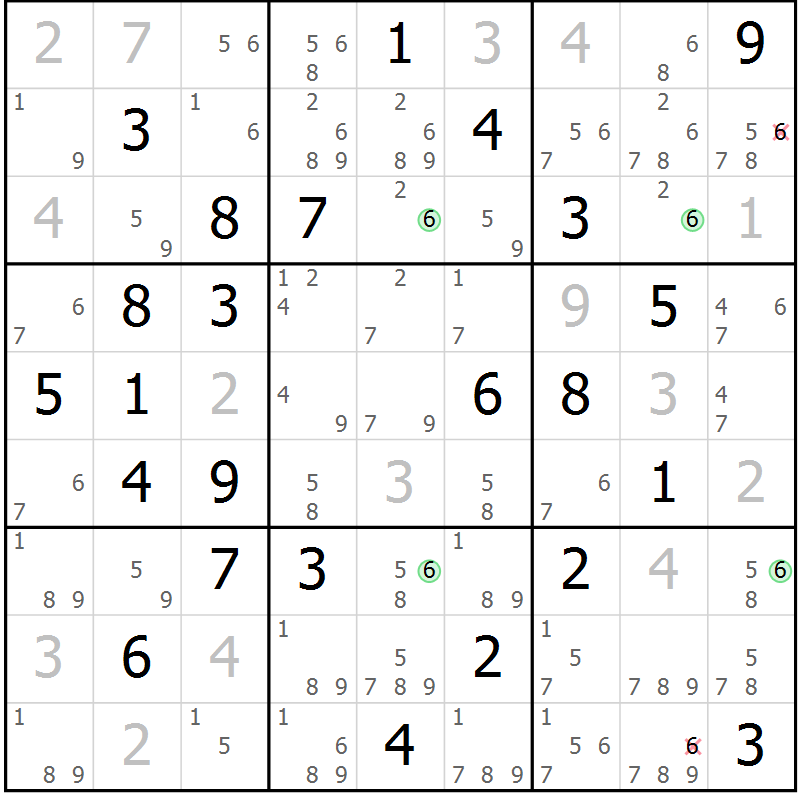 Position des candidats pour la solution de la Gr 67 page 70 du magazine de sudoku Sudoku Suprême n° 039