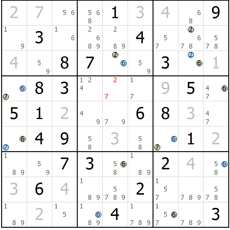 Position des candidats pour la solution de la Gr 67 page 70 du magazine de sudoku Sudoku Suprême n° 039