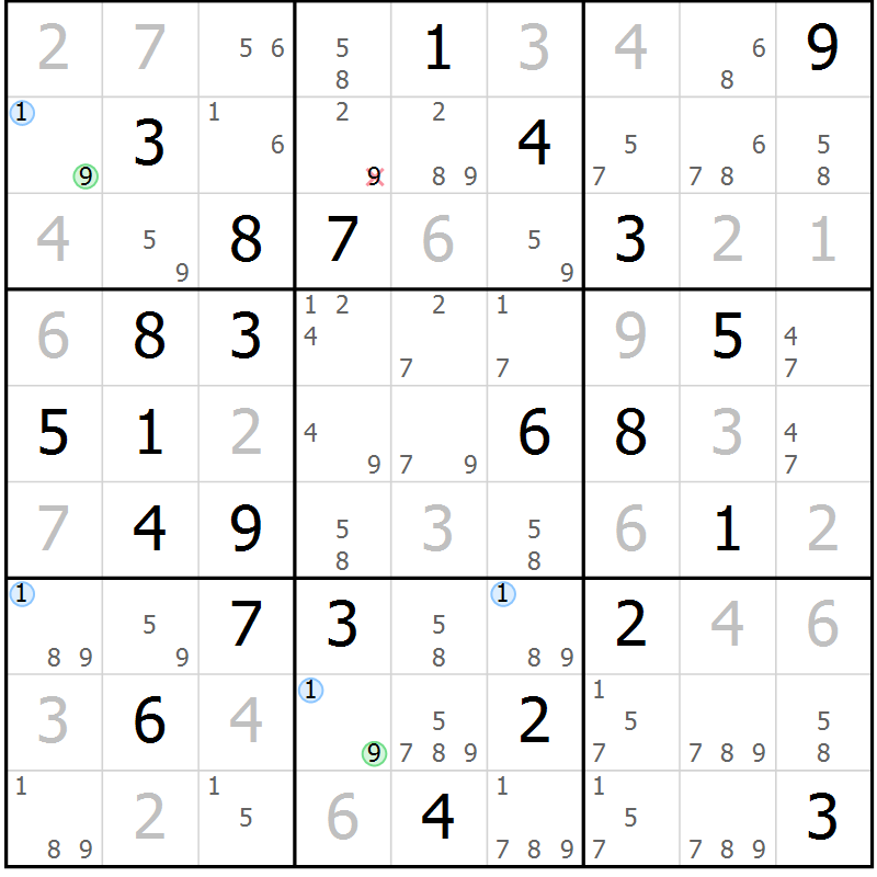 Position des candidats pour la solution de la Gr 67 page 70 du magazine de sudoku Sudoku Suprême n° 039