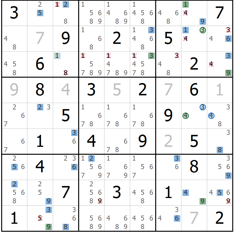 Position des candidats pour la solution de la Gr 68 page 71 du magazine de sudoku Sudoku Suprême n° 039