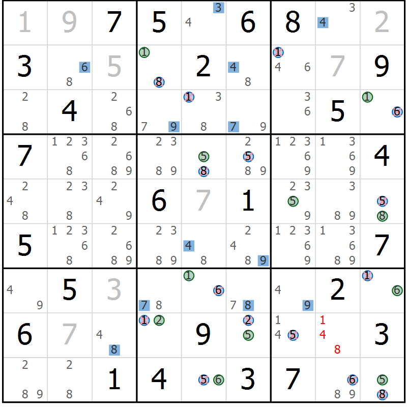 Position des candidats pour la solution de la Gr 69 page 72 du magazine de sudoku Sudoku Suprême n° 039