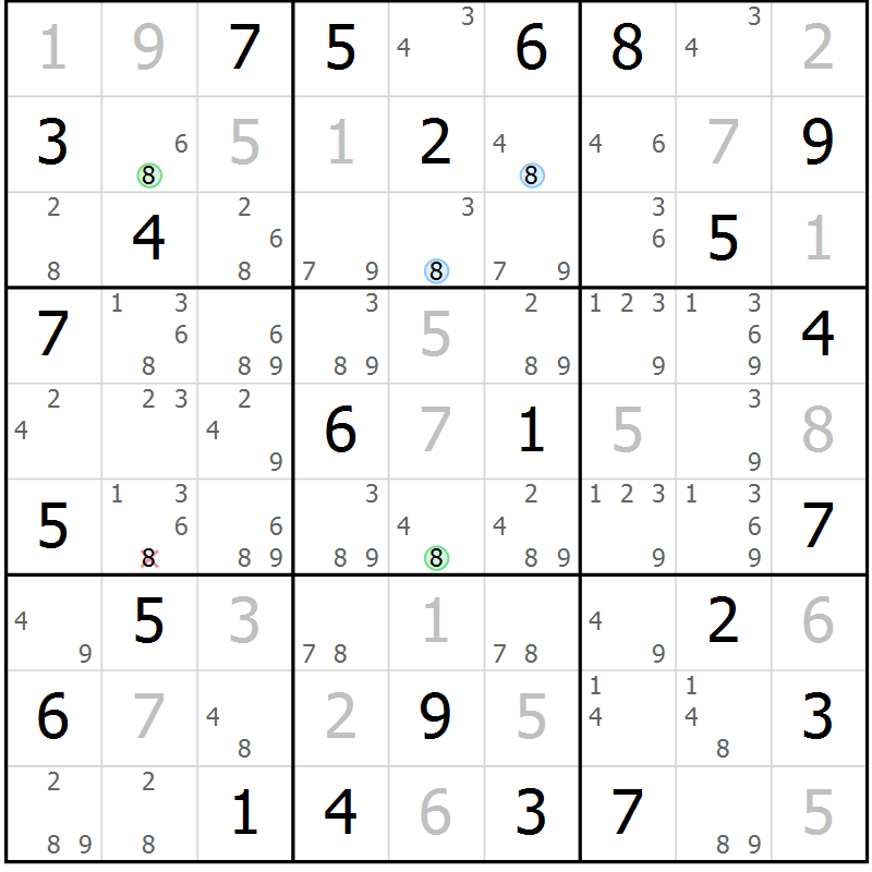 Position des candidats pour la solution de la Gr 69 page 72 du magazine de sudoku Sudoku Suprême n° 039