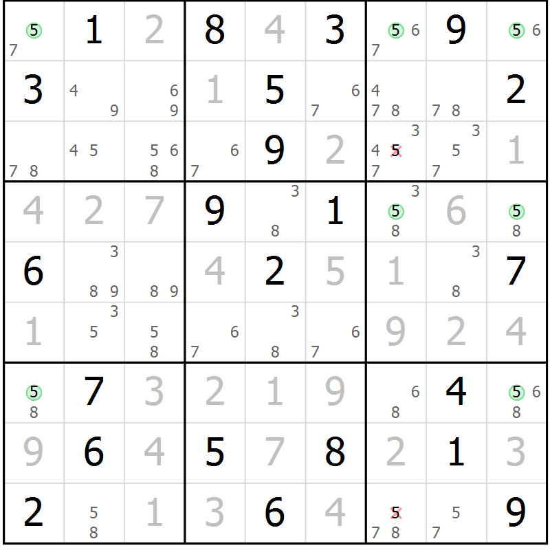 Position des candidats pour la solution de la Gr 7 page 10 du magazine de sudoku Sudoku Suprême n° 039
