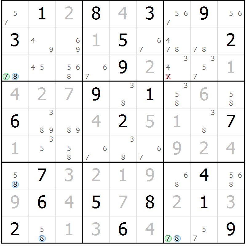 Position des candidats pour la solution de la Gr 7 page 10 du magazine de sudoku Sudoku Suprême n° 039