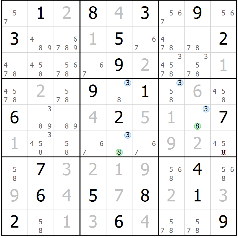 Position des candidats pour la solution de la Gr 7 page 10 du magazine de sudoku Sudoku Suprême n° 039