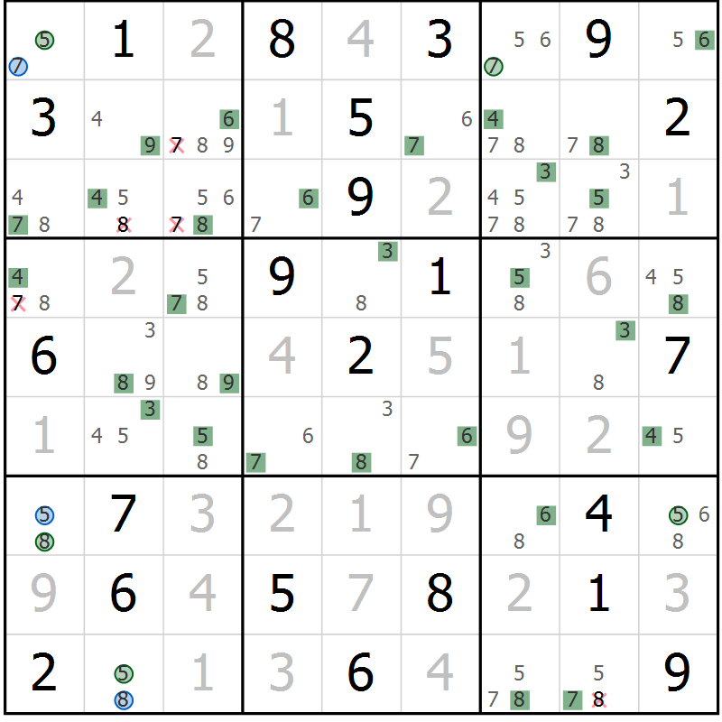 Position des candidats pour la solution de la Gr 7 page 10 du magazine de sudoku Sudoku Suprême n° 039