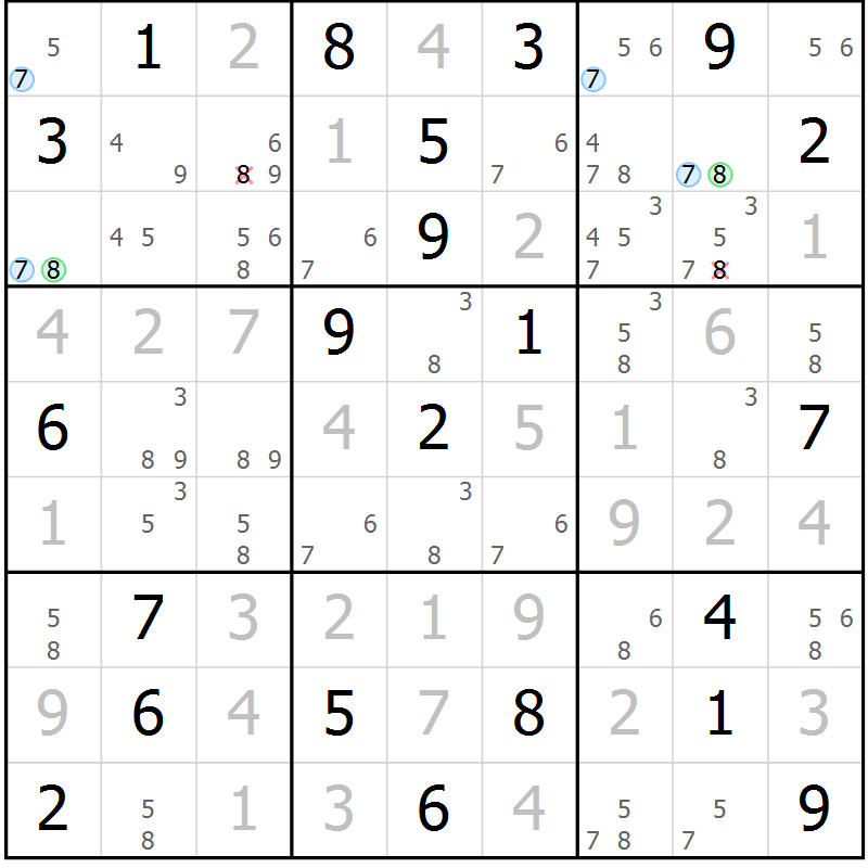 Position des candidats pour la solution de la Gr 7 page 10 du magazine de sudoku Sudoku Suprême n° 039