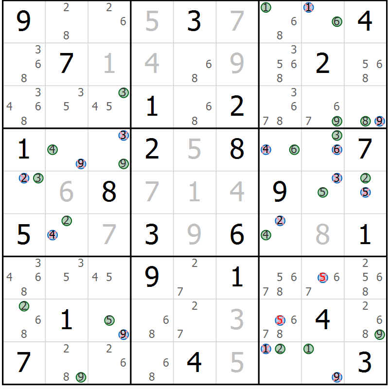 Position des candidats pour la solution de la Gr 71 page 74 du magazine de sudoku Sudoku Suprême n° 039