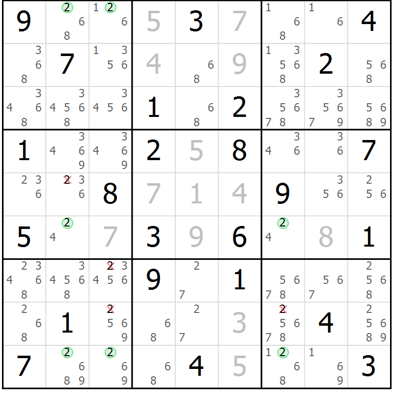 Position des candidats pour la solution de la Gr 71 page 74 du magazine de sudoku Sudoku Suprême n° 039