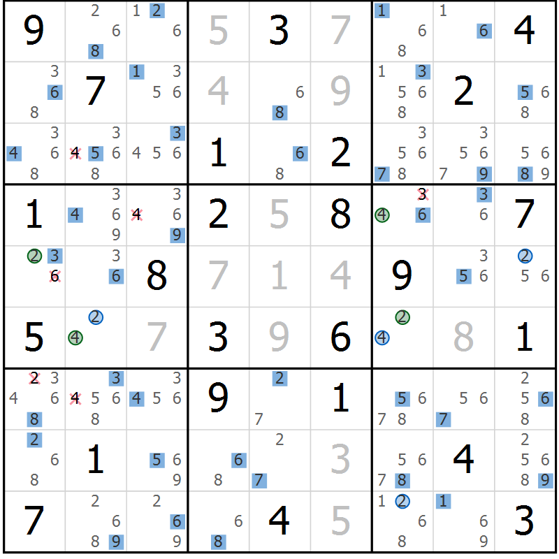 Position des candidats pour la solution de la Gr 71 page 74 du magazine de sudoku Sudoku Suprême n° 039
