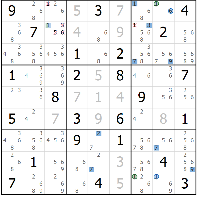 Position des candidats pour la solution de la Gr 71 page 74 du magazine de sudoku Sudoku Suprême n° 039