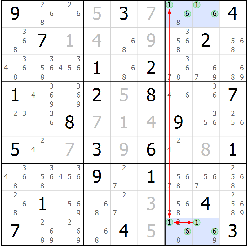 Position des candidats pour la solution de la Gr 71 page 74 du magazine de sudoku Sudoku Suprême n° 039