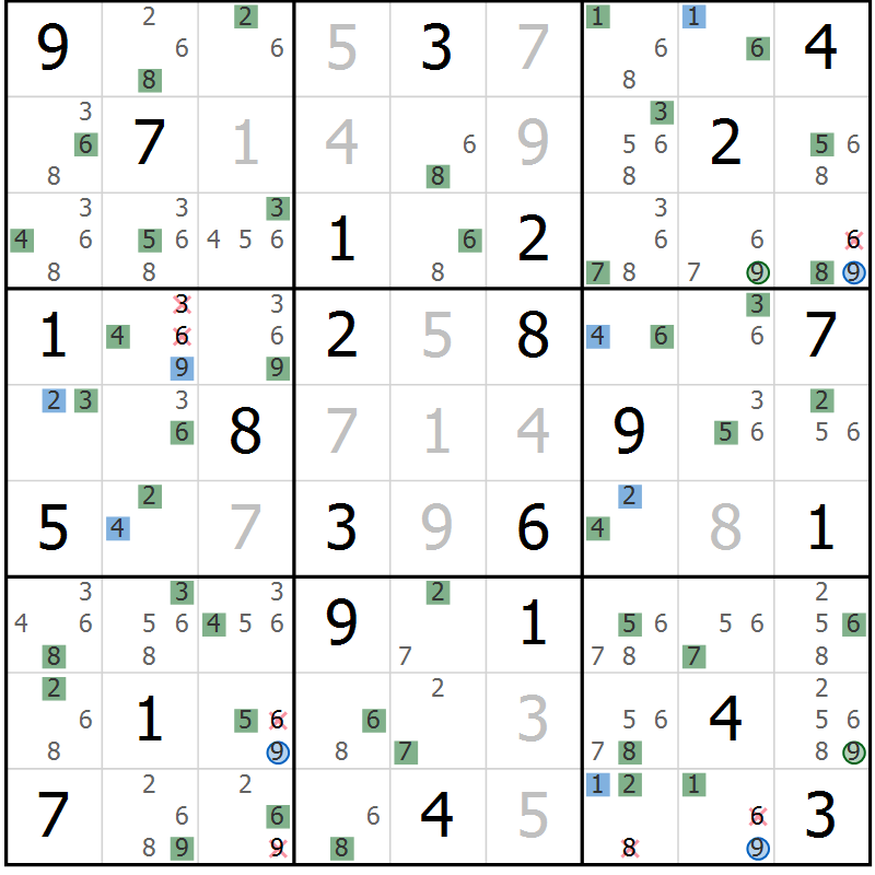 Position des candidats pour la solution de la Gr 71 page 74 du magazine de sudoku Sudoku Suprême n° 039