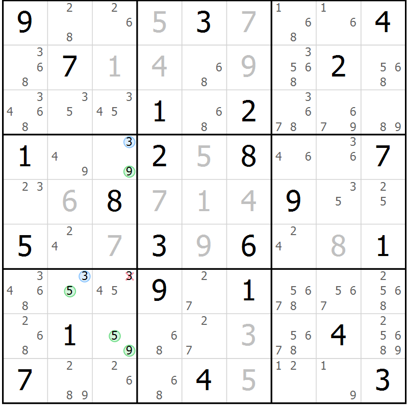 Position des candidats pour la solution de la Gr 71 page 74 du magazine de sudoku Sudoku Suprême n° 039