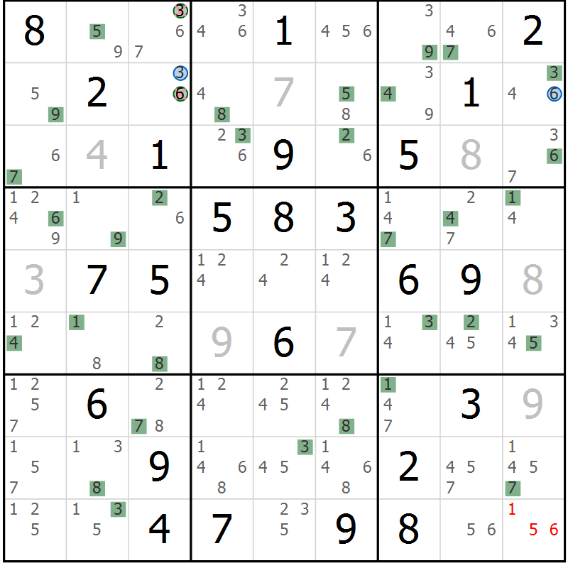 Position des candidats pour la solution de la Gr 72 page 75 du magazine de sudoku Sudoku Suprême n° 039