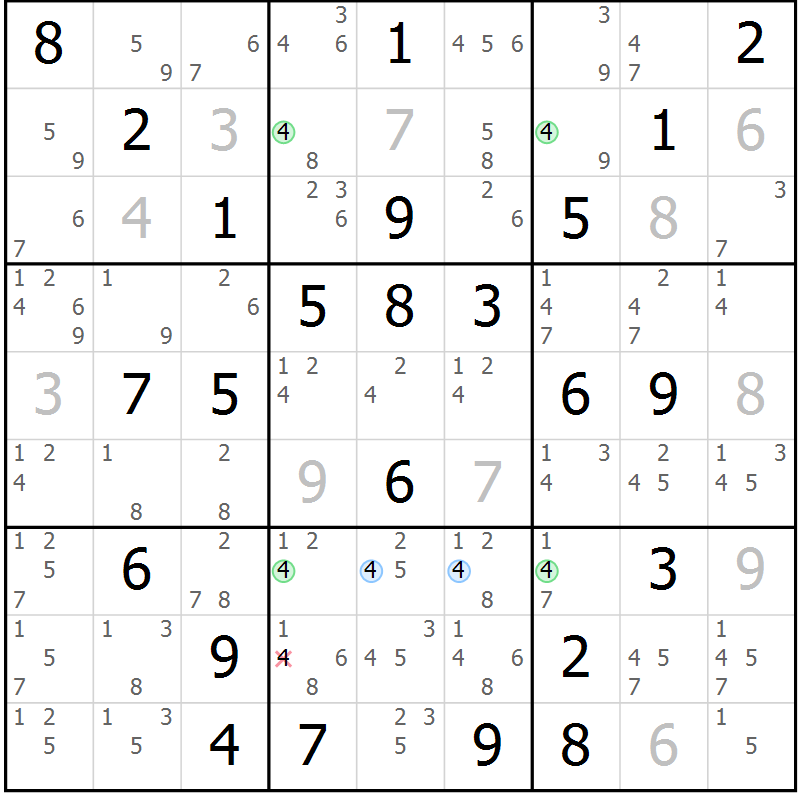 Position des candidats pour la solution de la Gr 72 page 75 du magazine de sudoku Sudoku Suprême n° 039