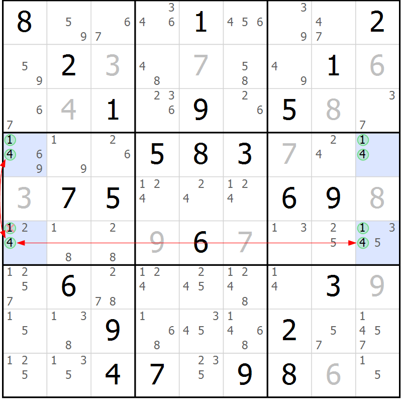 Position des candidats pour la solution de la Gr 72 page 75 du magazine de sudoku Sudoku Suprême n° 039