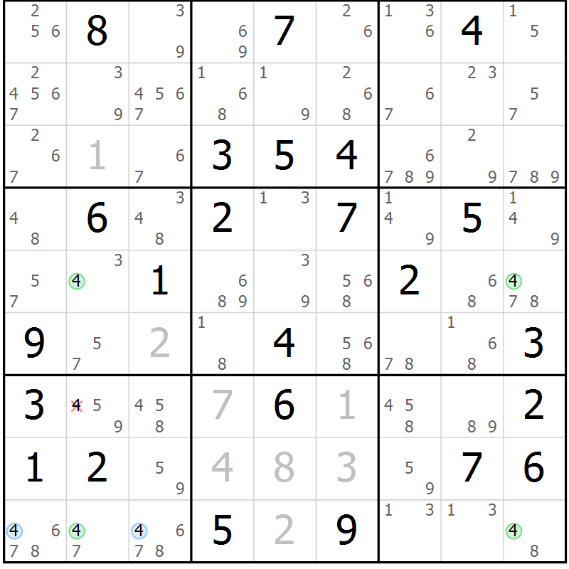 Position des candidats pour la solution de la Gr 73 page 76 du magazine de sudoku Sudoku Suprême n° 039