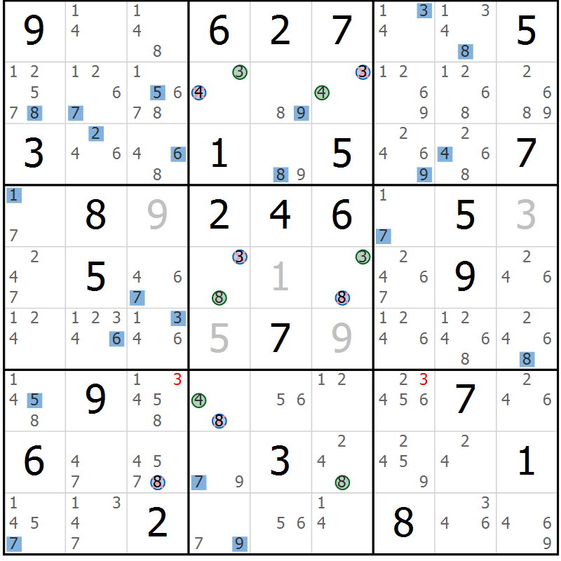 Position des candidats pour la solution de la Gr 74 page 77 du magazine de sudoku Sudoku Suprême n° 039