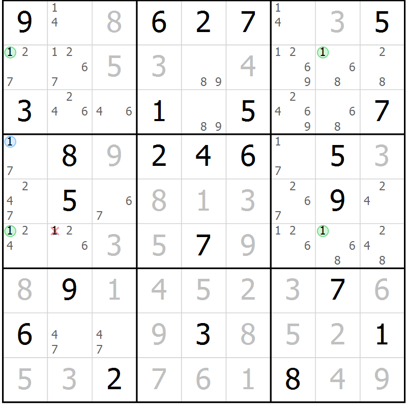 Position des candidats pour la solution de la Gr 74 page 77 du magazine de sudoku Sudoku Suprême n° 039