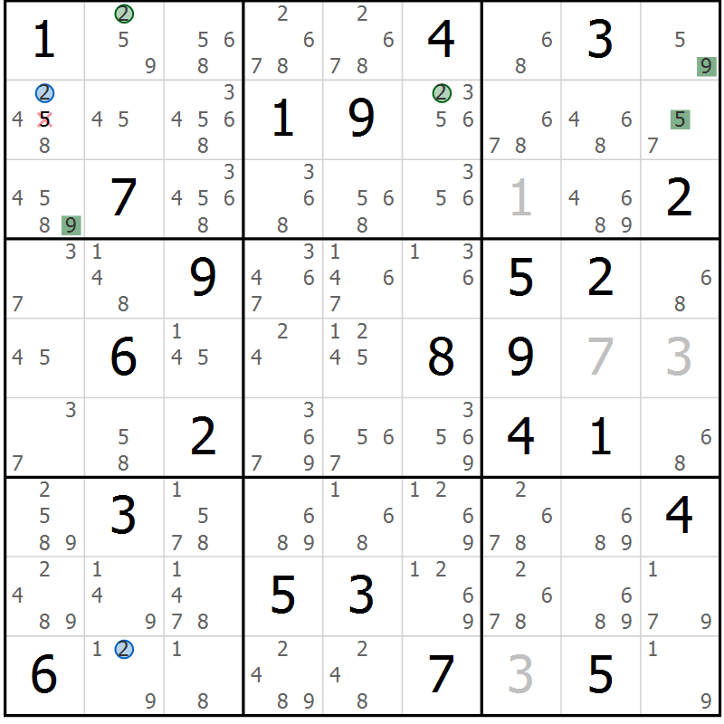 Position des candidats pour la solution de la Gr 75 page 78 du magazine de sudoku Sudoku Suprême n° 039