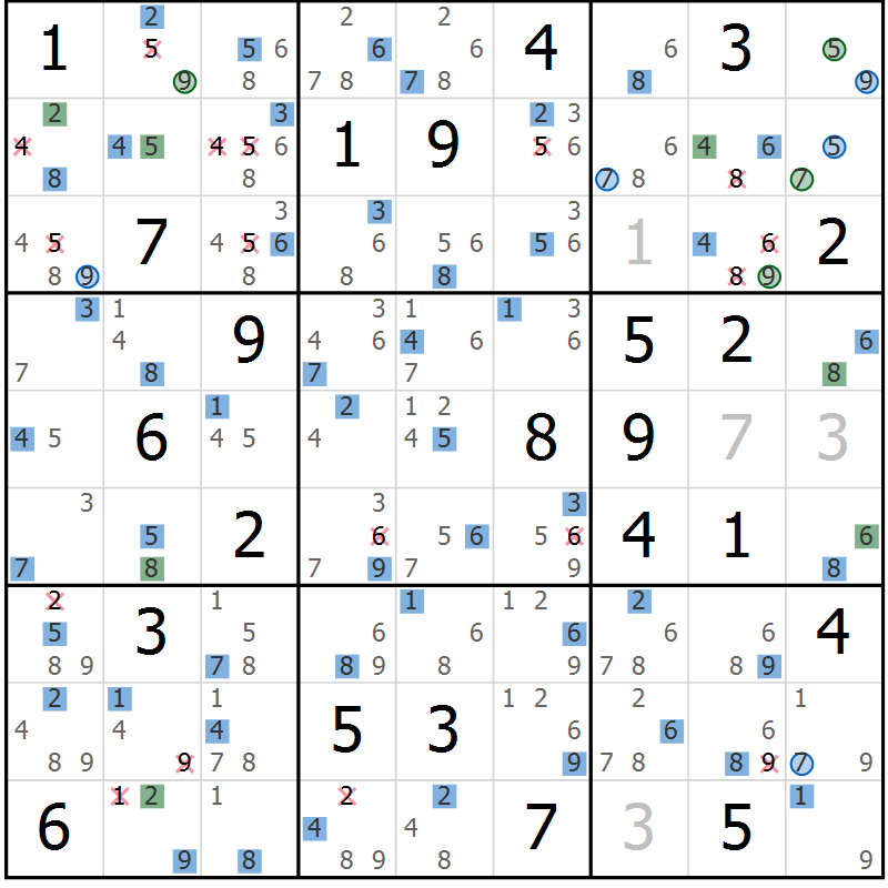 Position des candidats pour la solution de la Gr 75 page 78 du magazine de sudoku Sudoku Suprême n° 039
