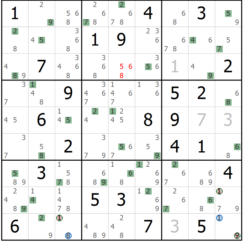 Position des candidats pour la solution de la Gr 75 page 78 du magazine de sudoku Sudoku Suprême n° 039