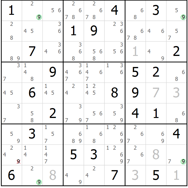 Position des candidats pour la solution de la Gr 75 page 78 du magazine de sudoku Sudoku Suprême n° 039