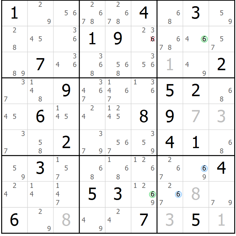 Position des candidats pour la solution de la Gr 75 page 78 du magazine de sudoku Sudoku Suprême n° 039