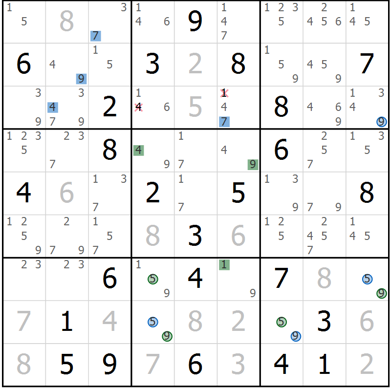 Position des candidats pour la solution de la Gr 76 page 79 du magazine de sudoku Sudoku Suprême n° 039