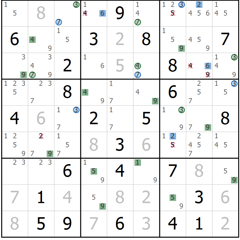 Position des candidats pour la solution de la Gr 76 page 79 du magazine de sudoku Sudoku Suprême n° 039