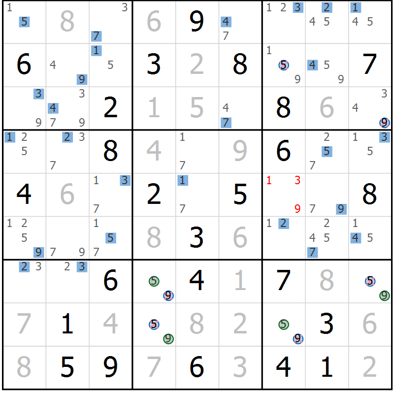 Position des candidats pour la solution de la Gr 76 page 79 du magazine de sudoku Sudoku Suprême n° 039