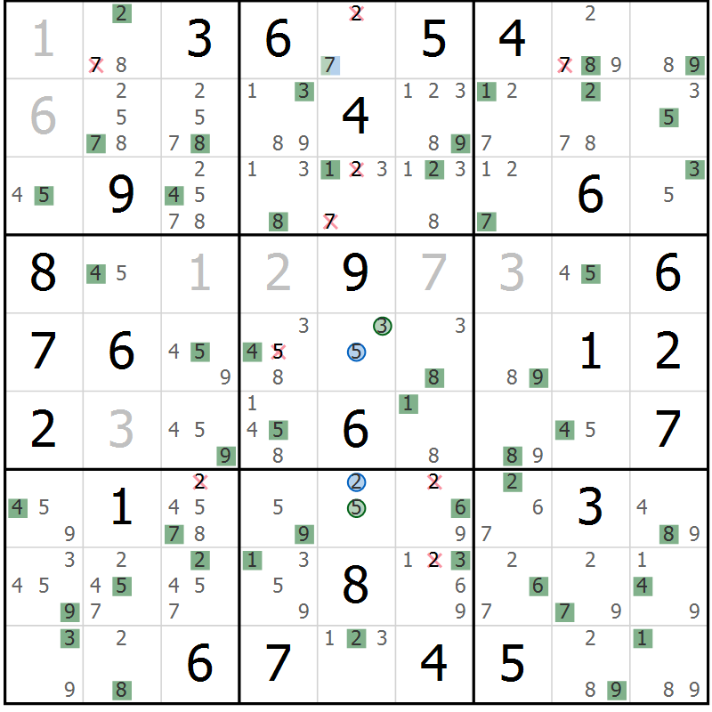 Position des candidats pour la solution de la Gr 77 page 80 du magazine de sudoku Sudoku Suprême n° 039
