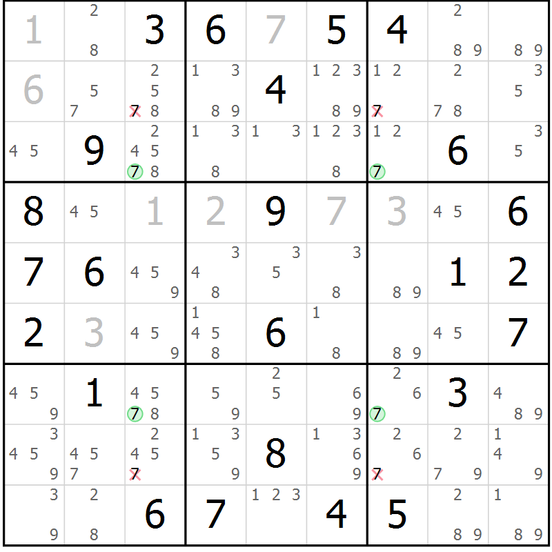 Position des candidats pour la solution de la Gr 77 page 80 du magazine de sudoku Sudoku Suprême n° 039
